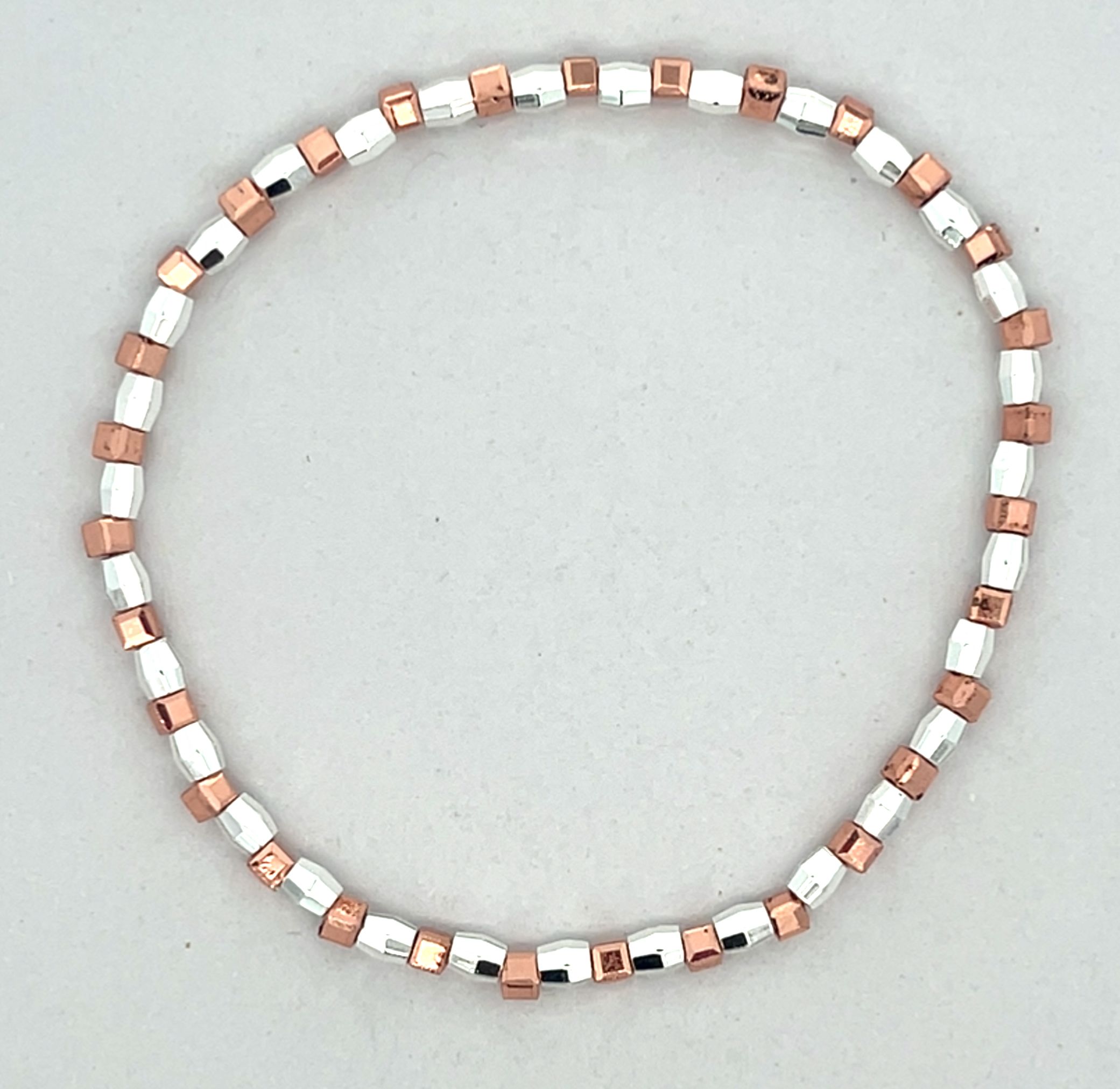 ROSE RED & SILVER BEADED STRETCH BRACELET
