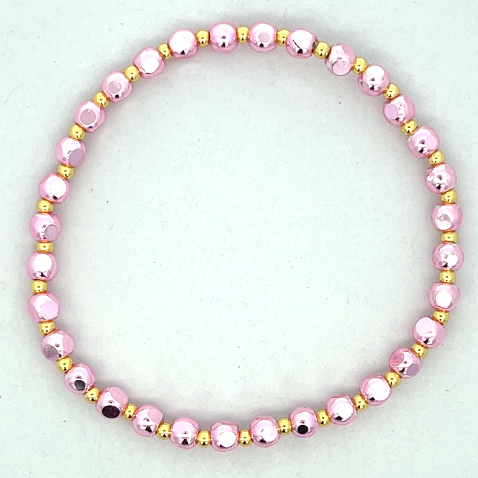 PINK ANG GOLD BEADED STRETCH BRACELET