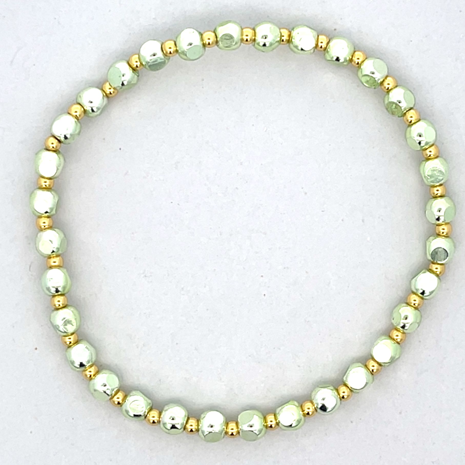 LIGHT GREEN WITH GOLD BEADED STRETCH BRACELET