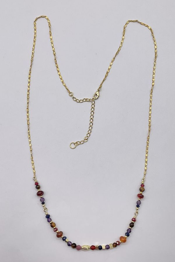 AMETHYST & TIGER'S EYE NATURAL STONE CHAIN NECKLACE