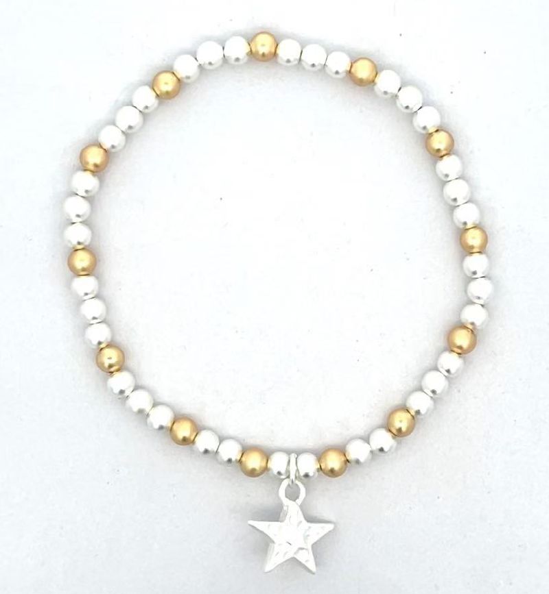 GOLD & SILVER COPPER BEADS BRACELET WITH FIVE-POINTED STAR