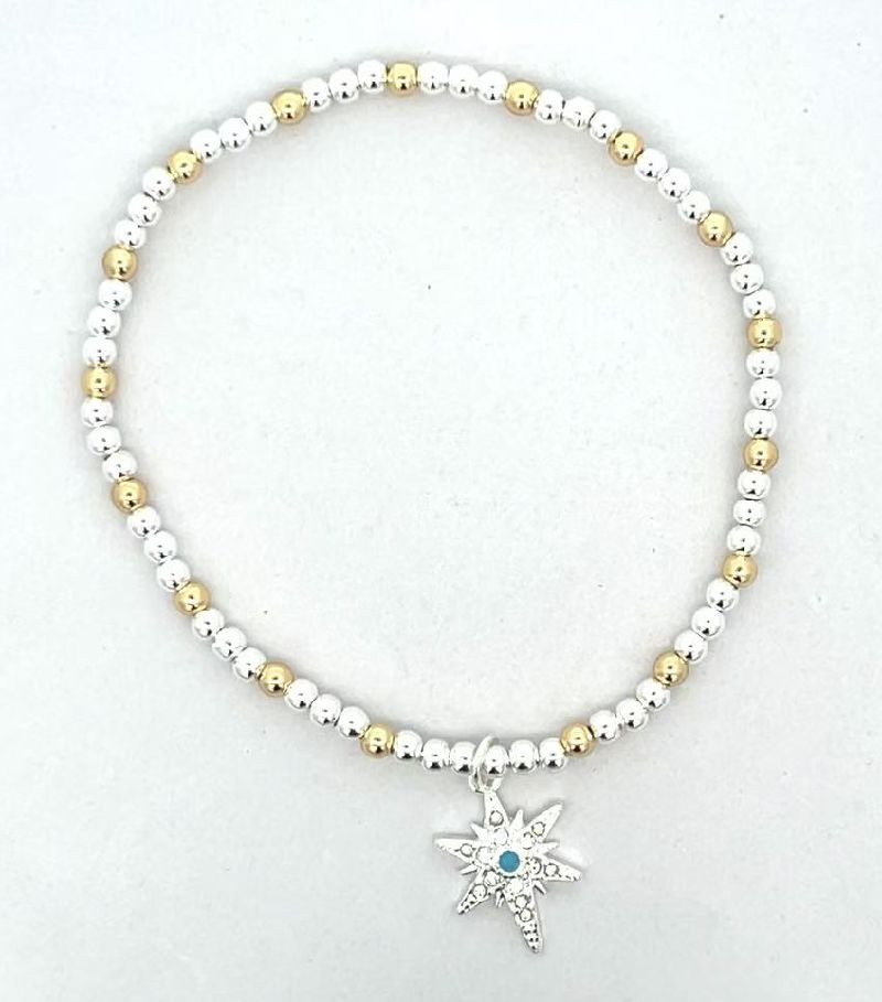GOLD & SILVER COPPER BEADS BRACELET WITH SIX-POINTED STAR
