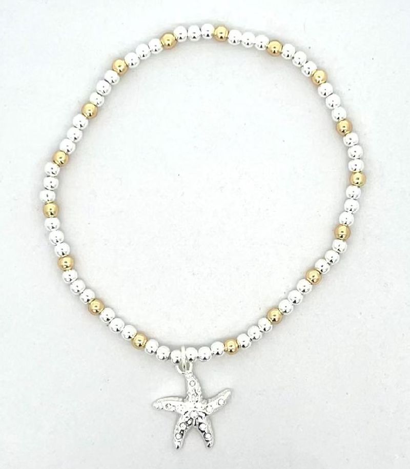 GOLD & SILVER COPPER BEADS BRACELET WITH STARFISH