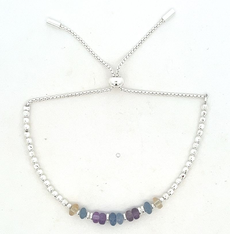 AMTHYST SILVER BEADED ROUND CHAIN BRACELET