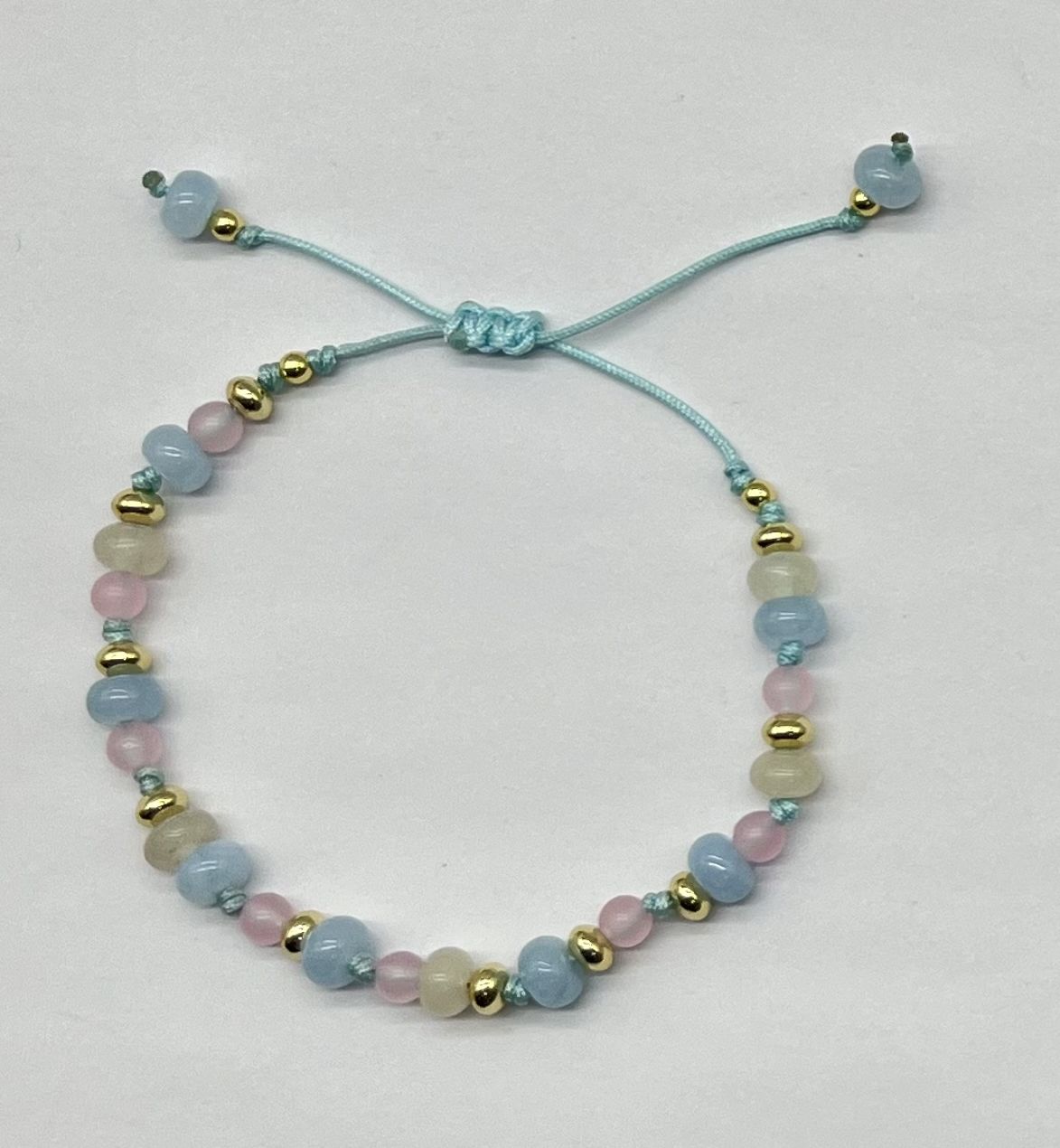 BLUE, PINK ADN GREEN ABACUS BEADS WOVEN BEACELET