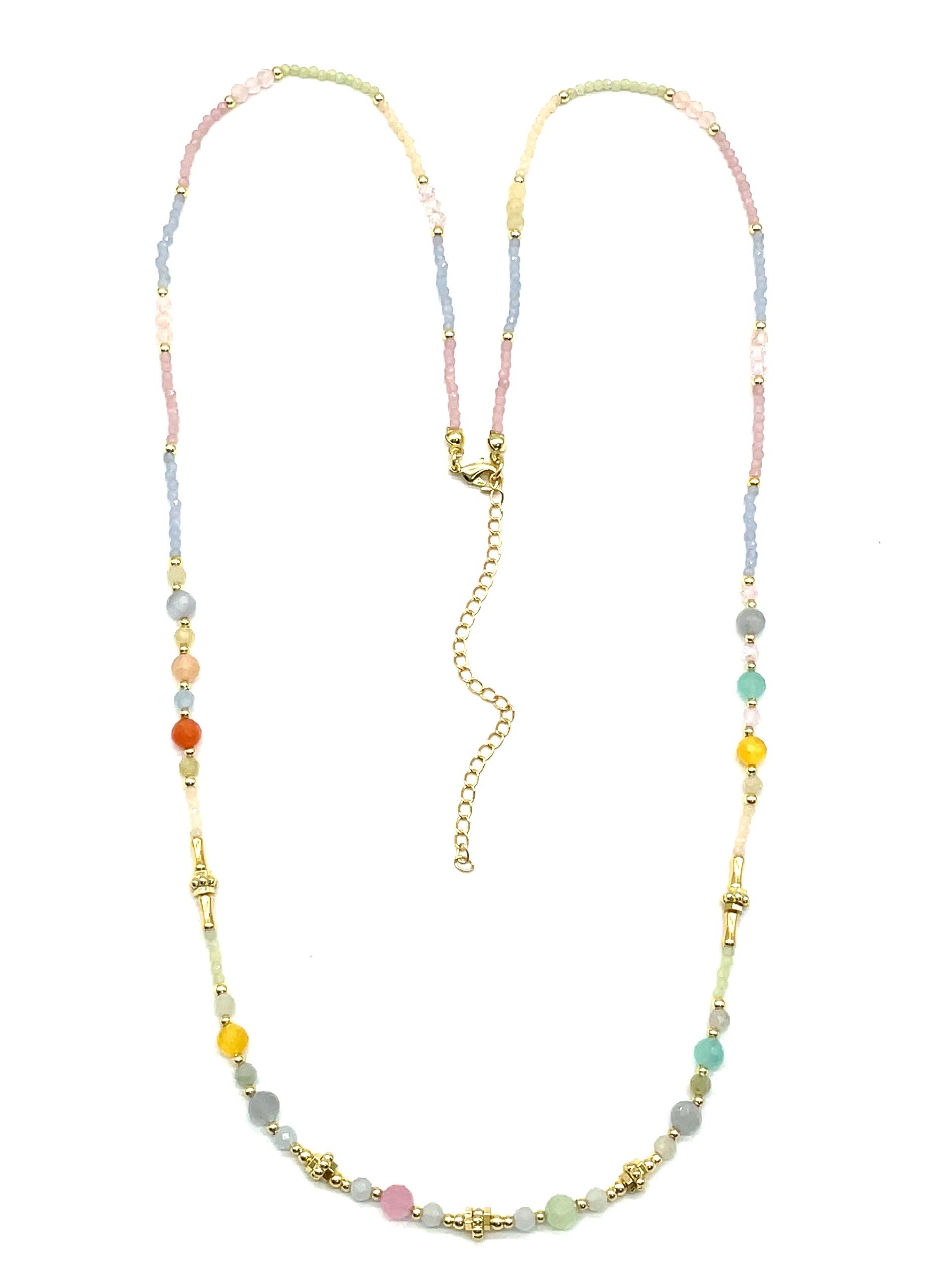 COLORFUL CAT'S EYE STONE ROUND BEAD NECKLACE