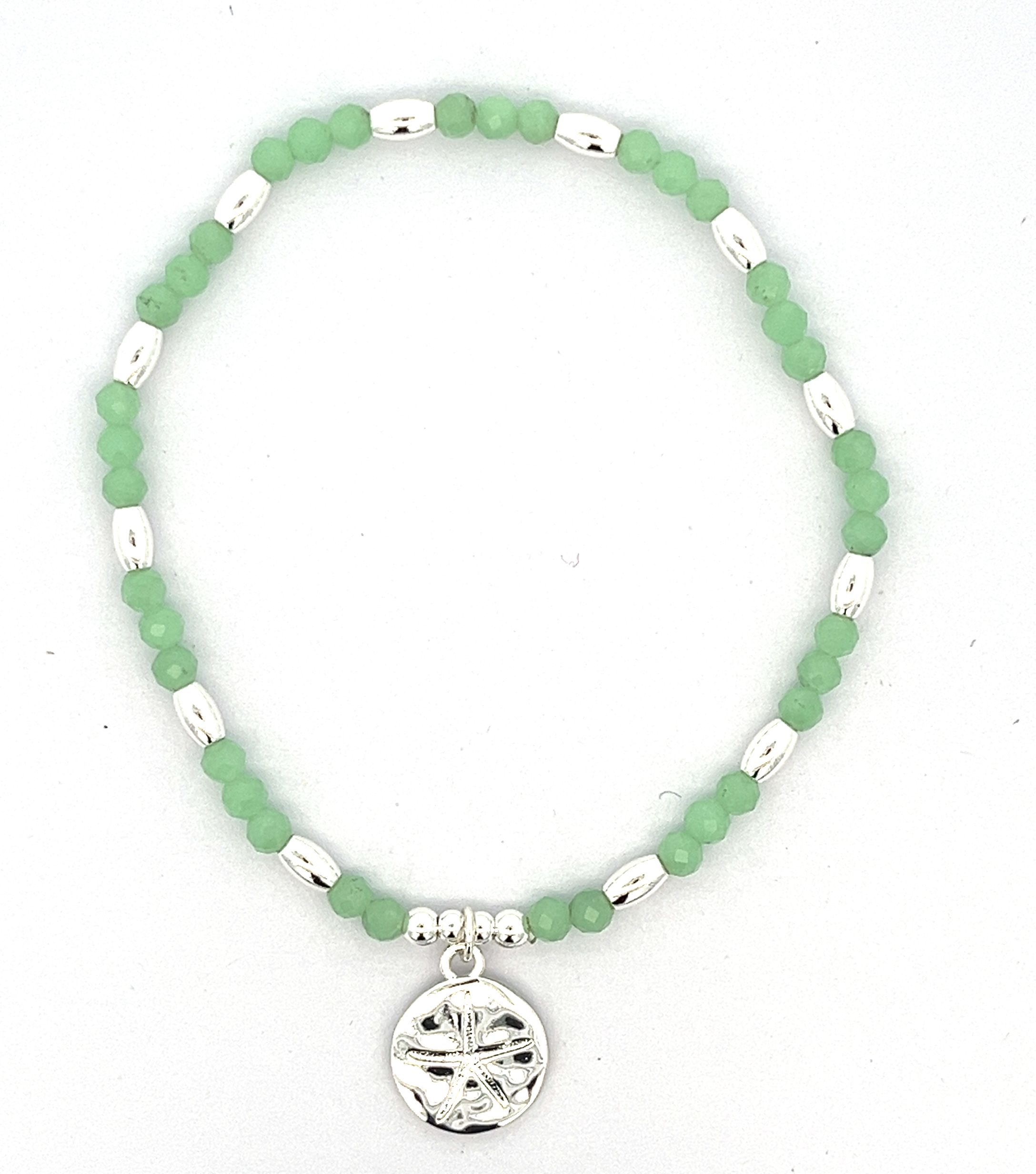 GREEN CUT ROUND BEADS STARFISH PENDANT BRACELET