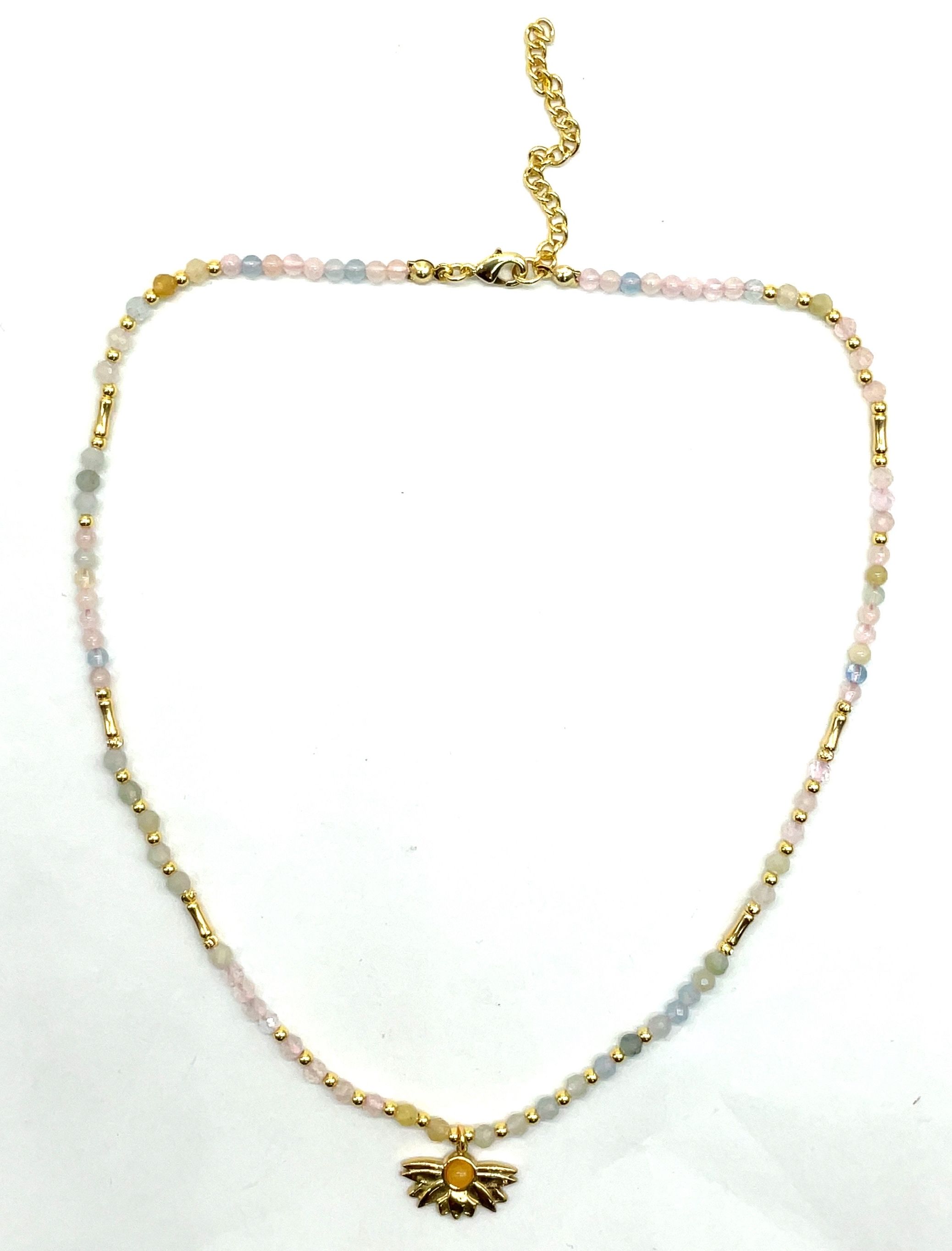 YELLOW ROUND BEAD LOTUS PENDANT NECKLACE 