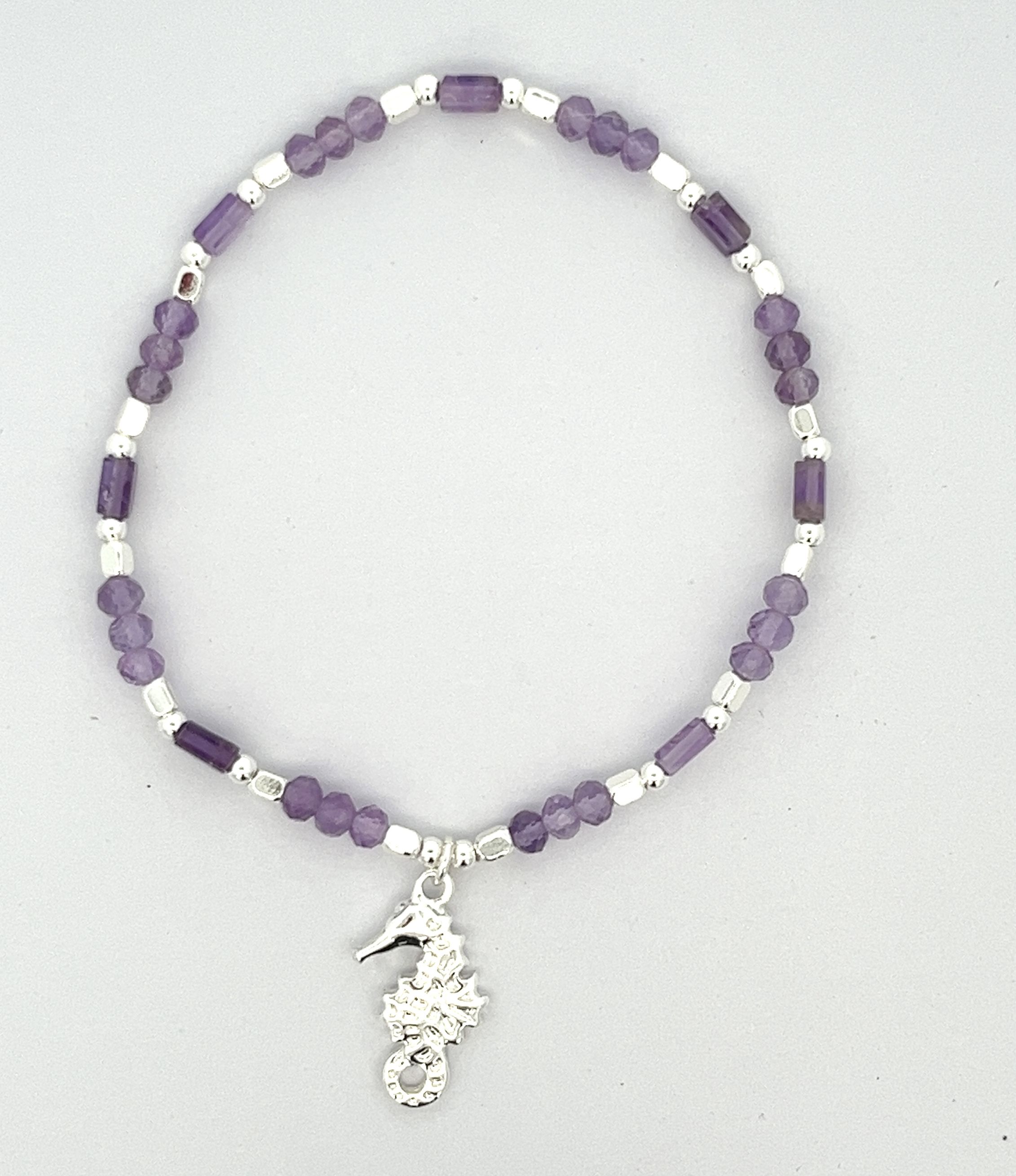 SEAHORSE PENDANT AMETHYST BEADED BRACELET 