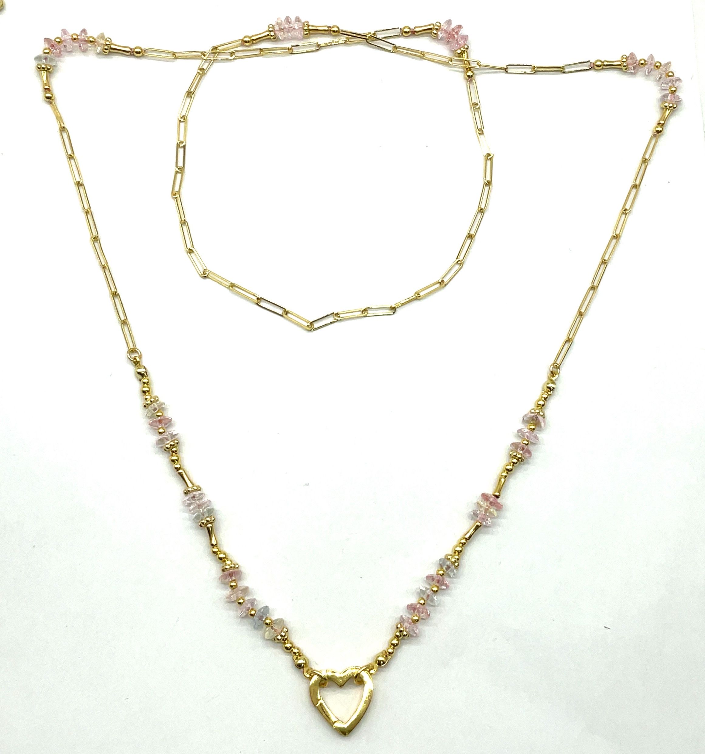 O SHAPED CHAIN HEART PENDANT NECKLACE