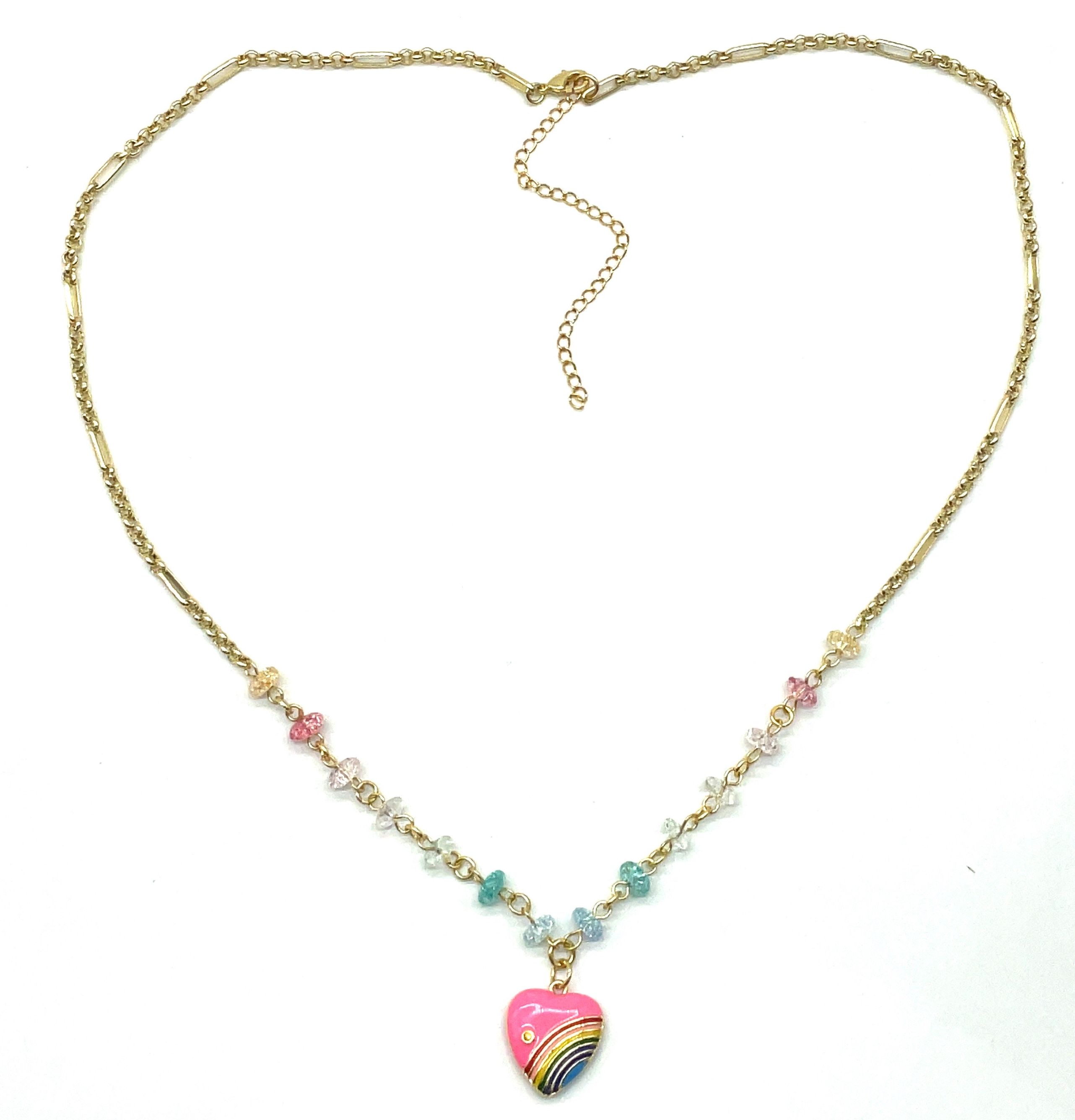 PINK OIL-DRIPPING RAINBOW PENDANT NECKLACE