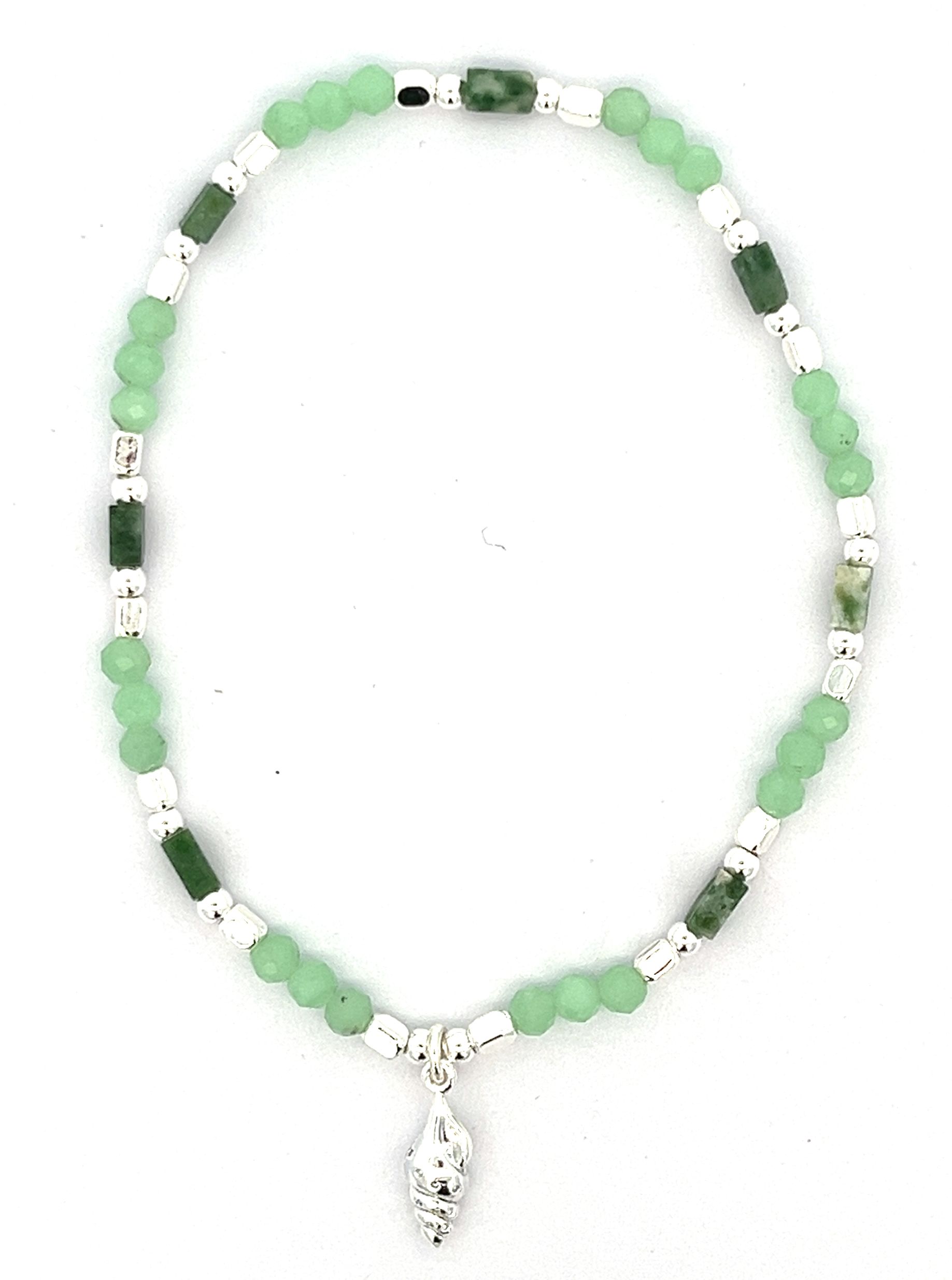 CONCH PENDANT GREEN ANGEL NATURAL STONE BEADED BRACELET