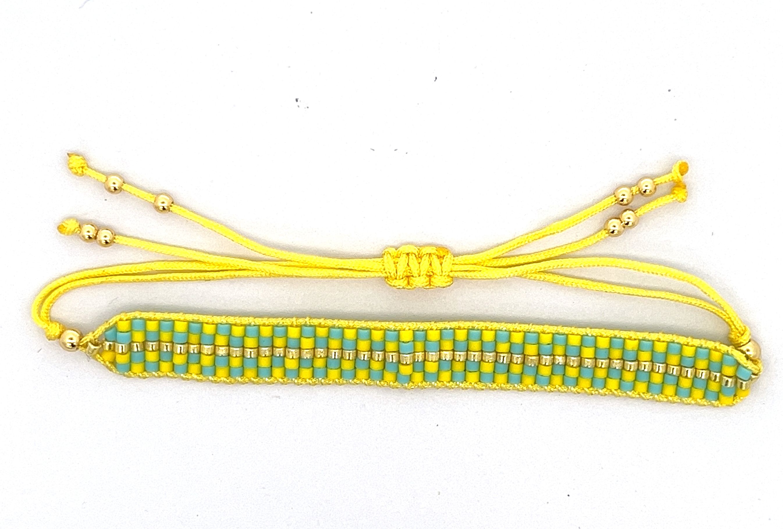 BLUE DB BEADS YELLOW JADE LINE WOVEN BRACELET