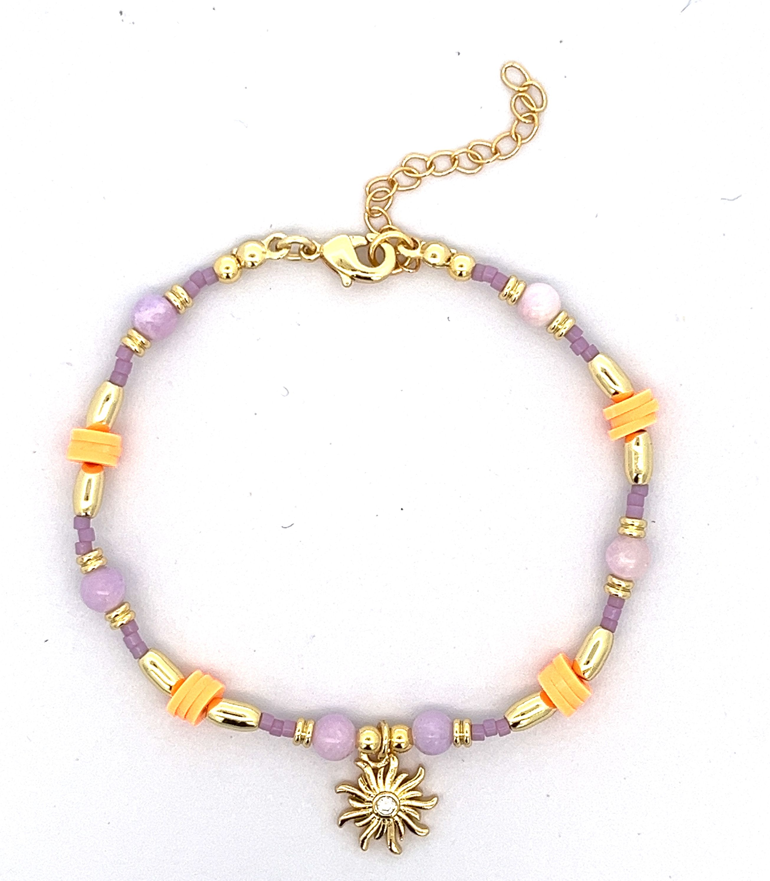 ELEGANT WHITE DIAMOND SUN CHARM BEADS BRACELET