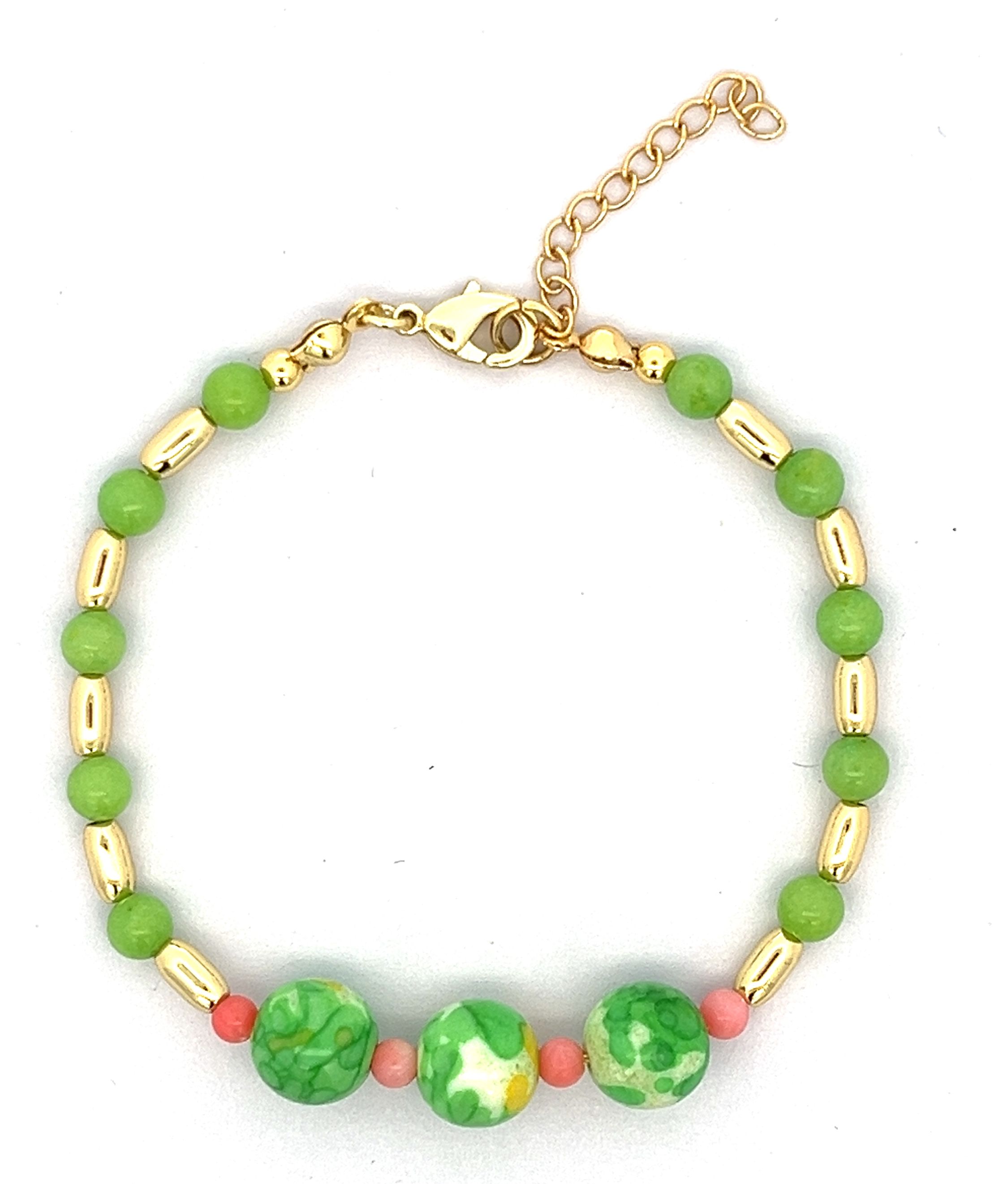 GREEN AND YELLOW SYNTHETIC RAIN-COLORED STONE BRACELET