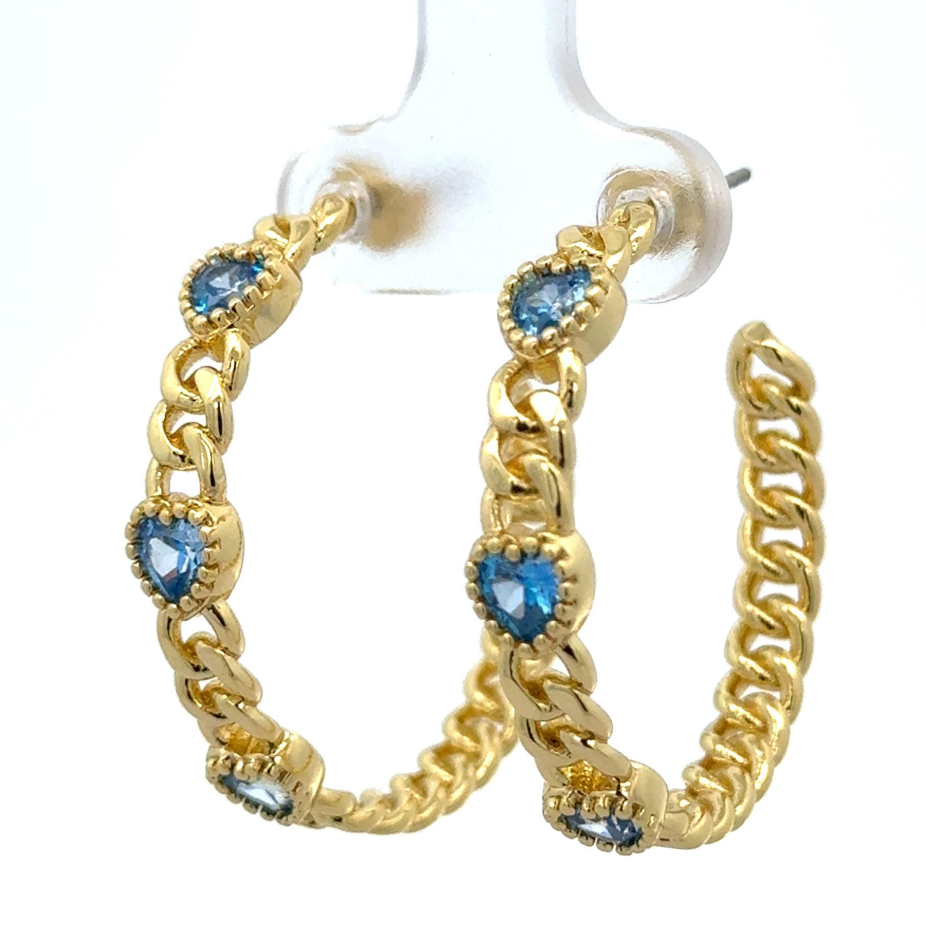 HEART-SHAPED AQUA BLUE DIAMOND EAR LOOPS
