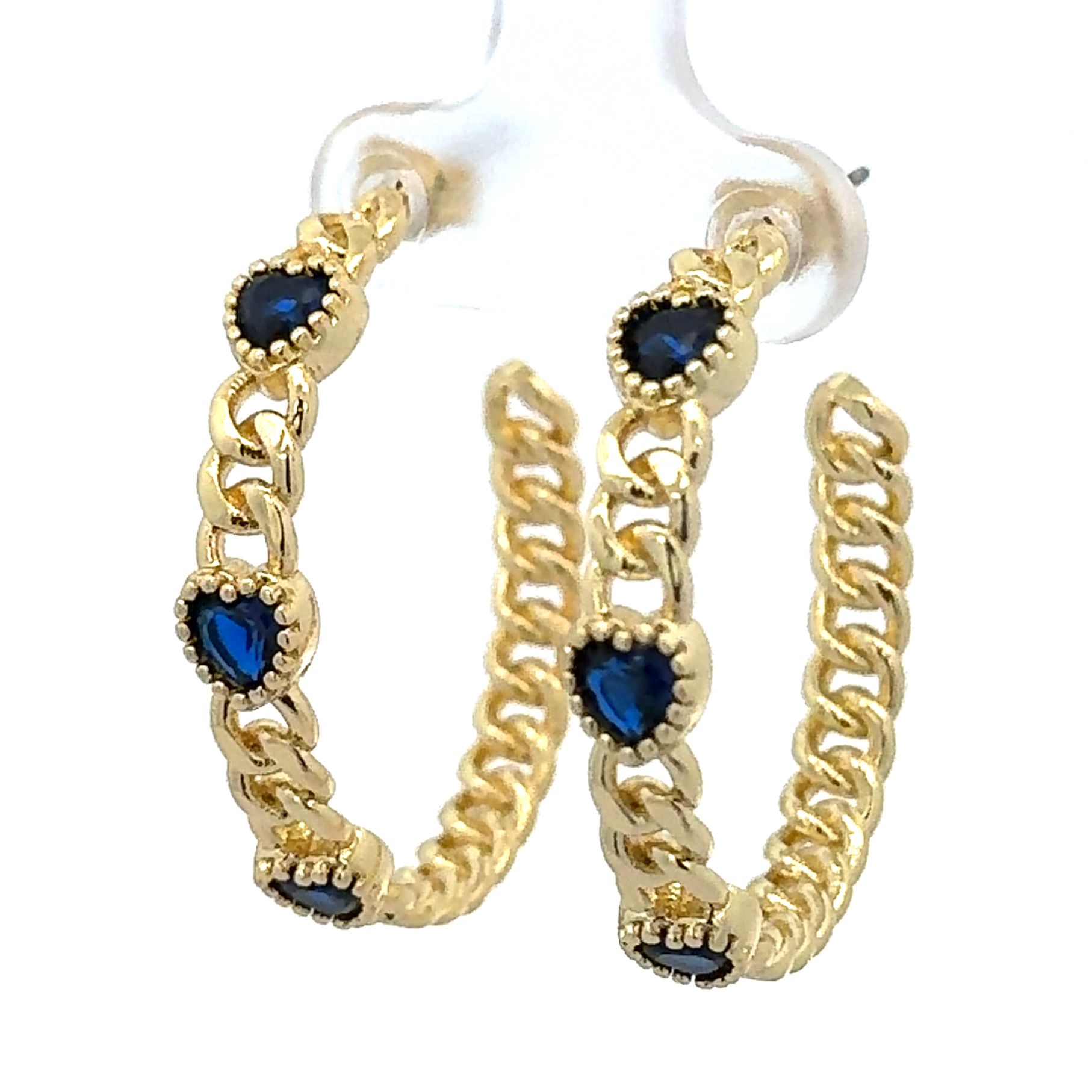 HEART-SHAPED DEEP BLUE DIAMOND EAR LOOPS