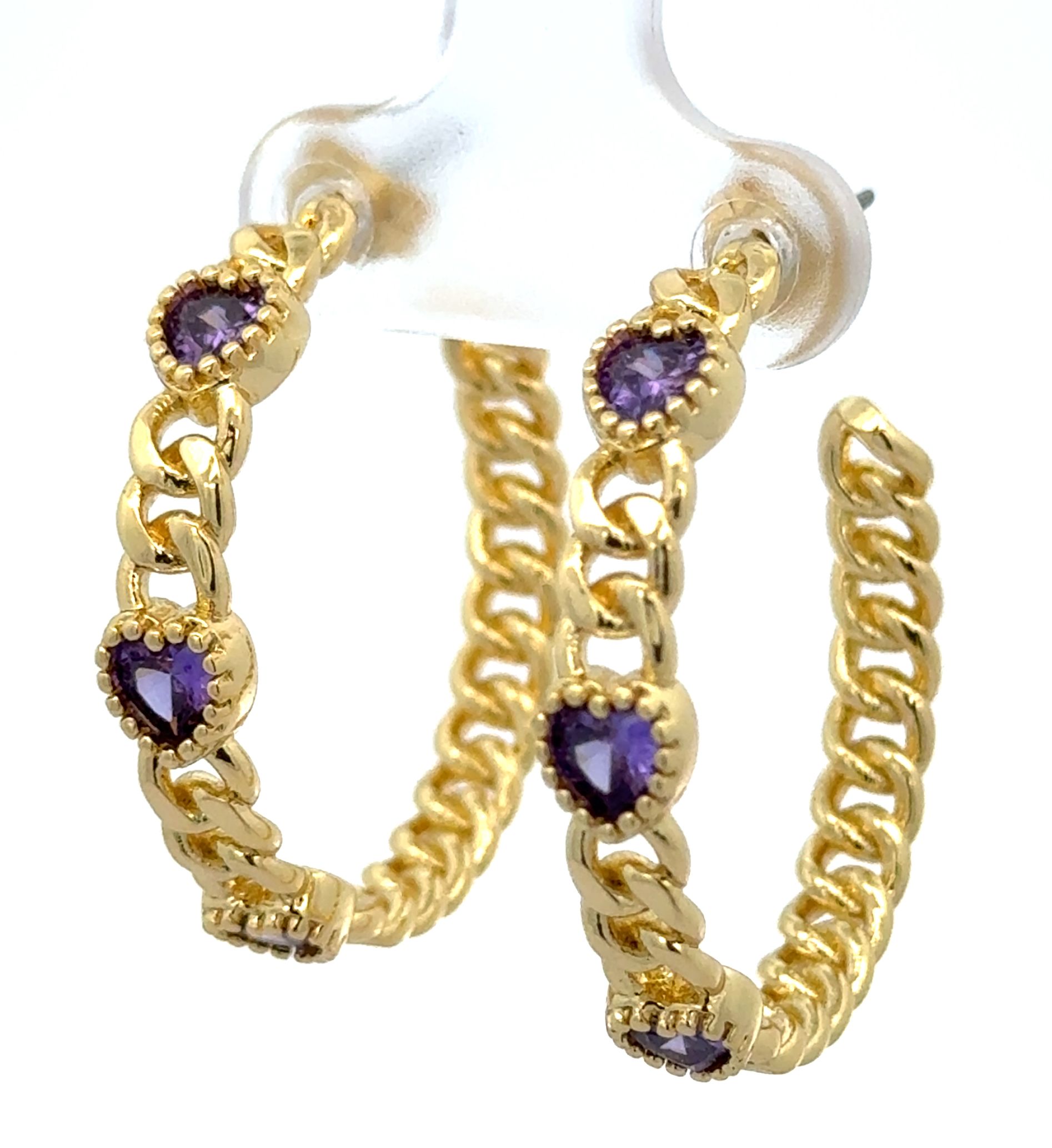 HEART-SHAPED AMETHYST DIAMOND EAR LOOPS