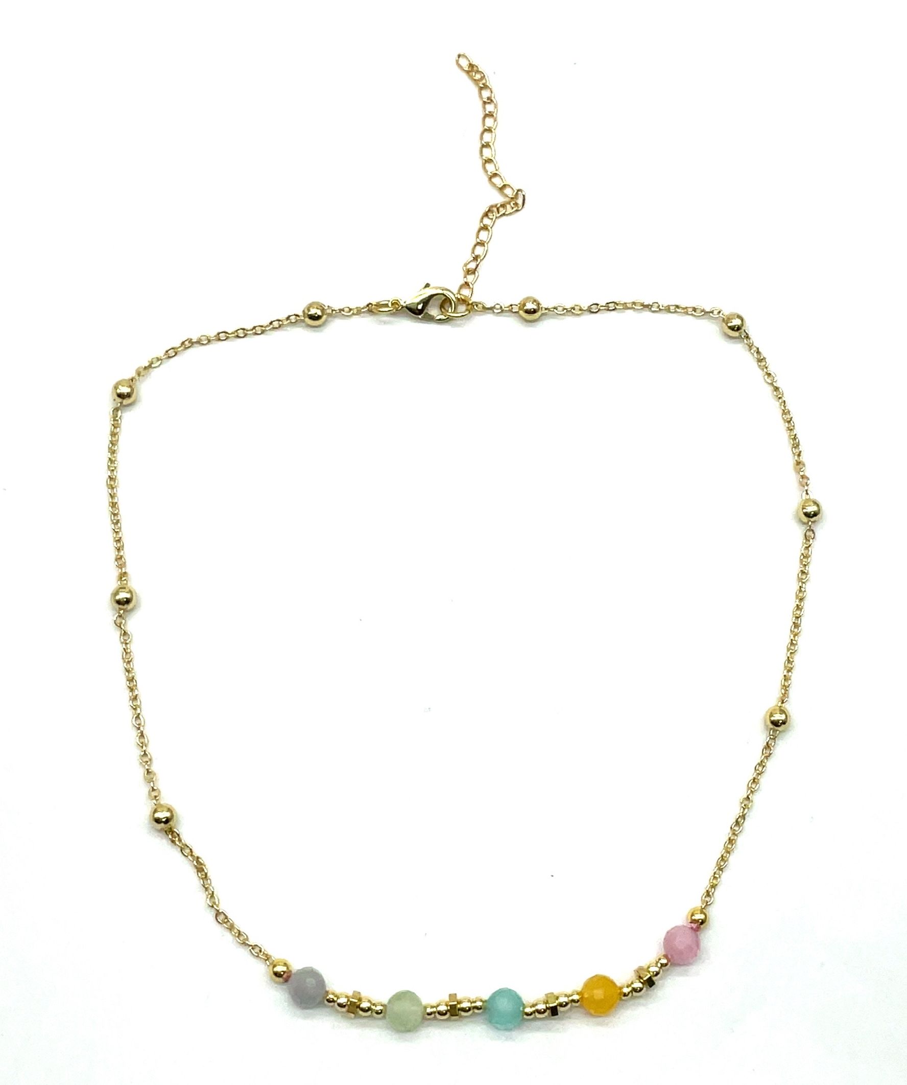 FIVE CAT'S EYE ROUND BEADS CHAIN NECKLACE 