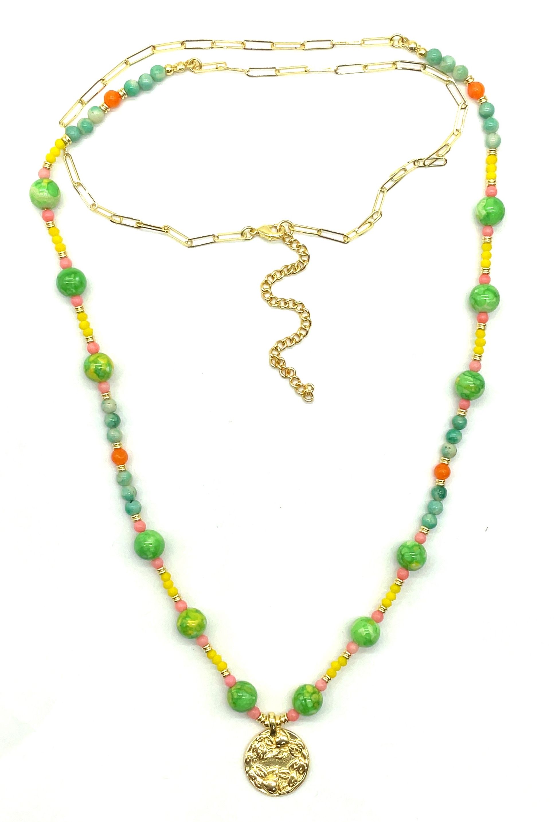 GOLDEN ROUND ELEPHANT PRNDANT GREEN BEADS NECKLACE