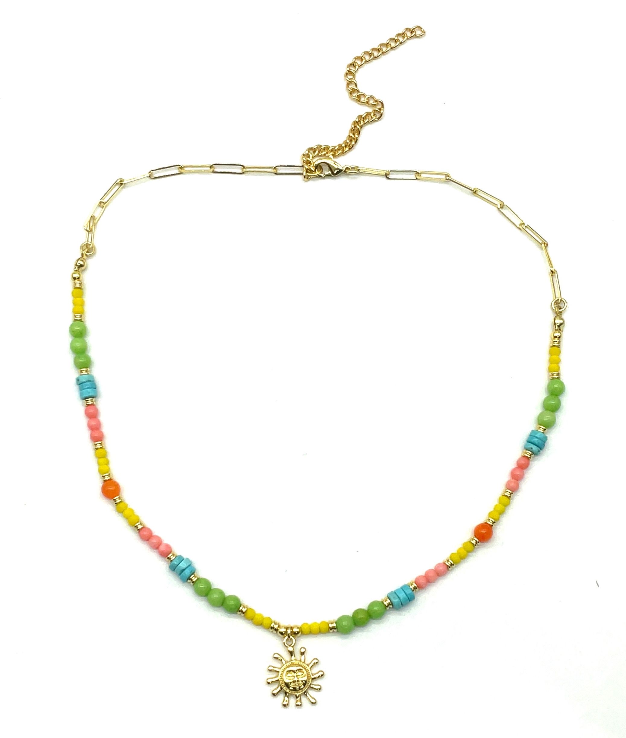 GOLDEN SUN SMILING FACE PENDANT NECKLACE 
