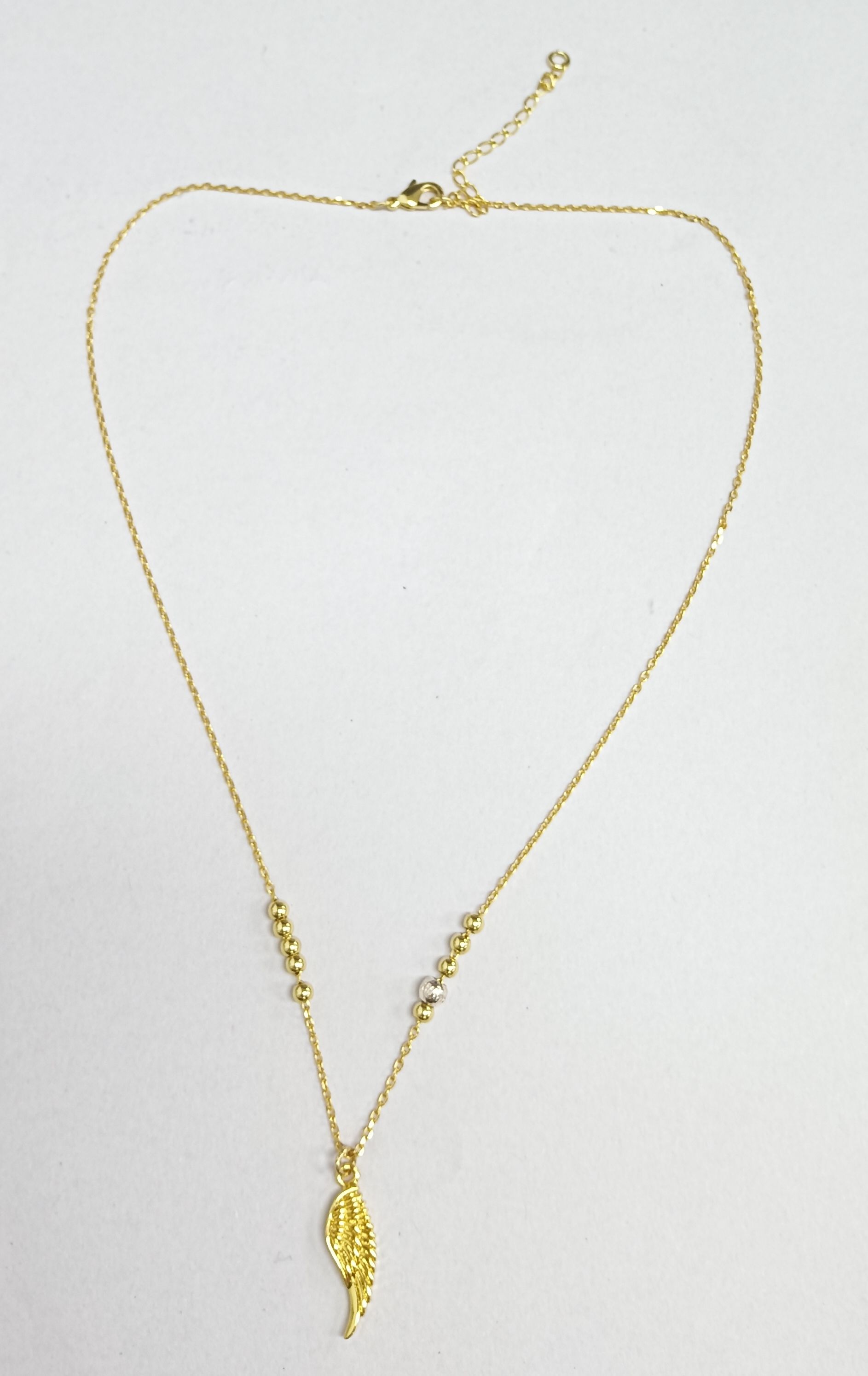 GOLDEN WING FEATHER PENDANT CHAIN NECKLACE 