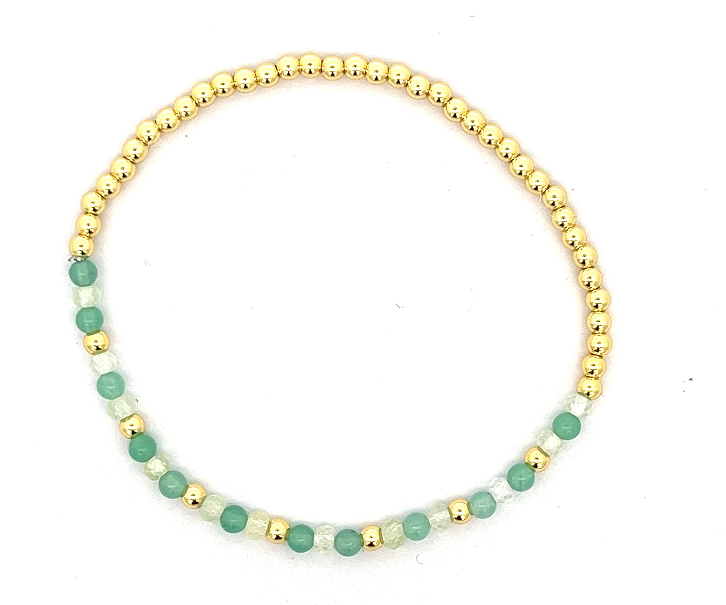 GREEN ROUND BEADS ELASTIC STRING BRACELET