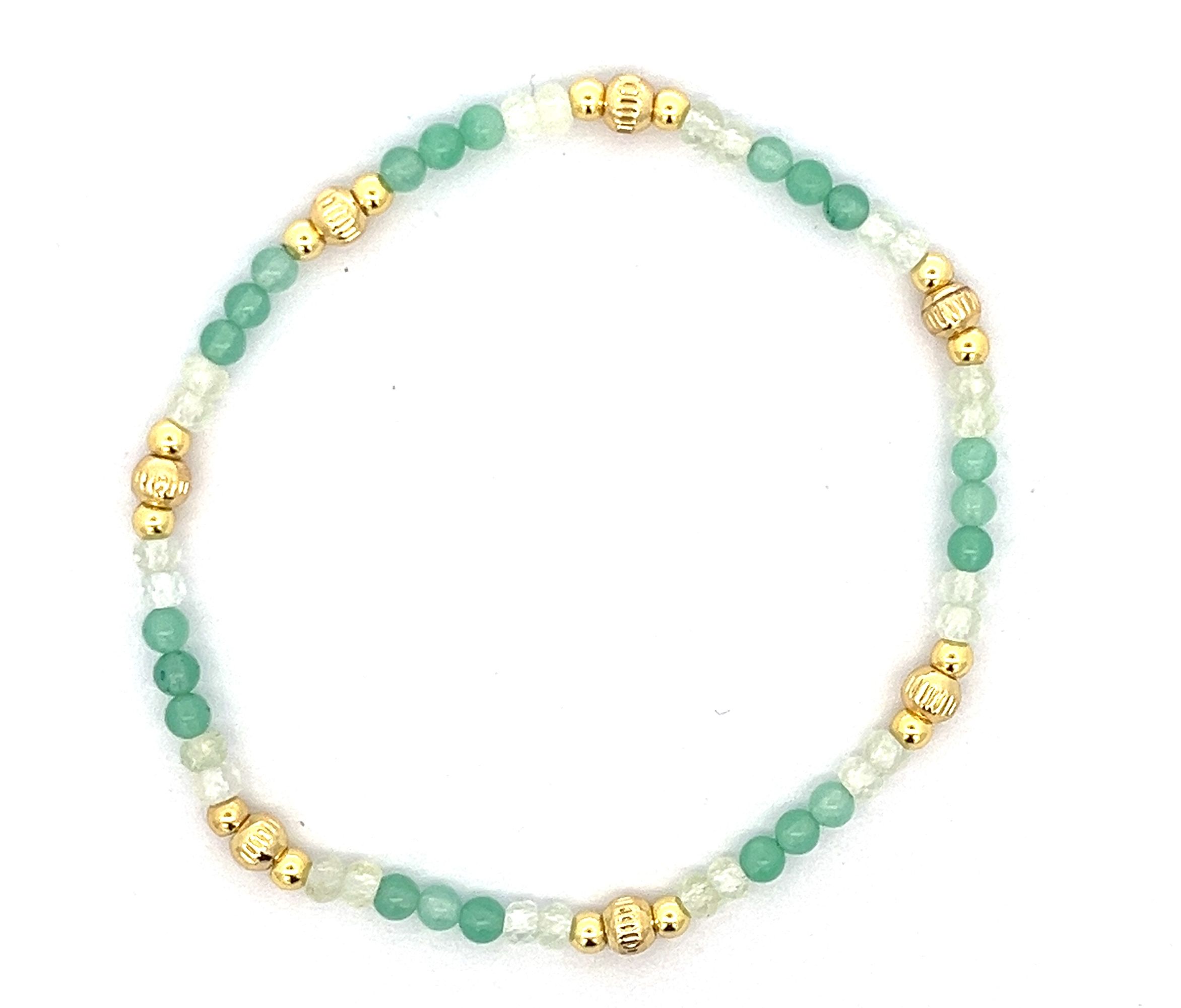 PREHNITE AND GREEN JADE ROUND BEADS BRACELET 
