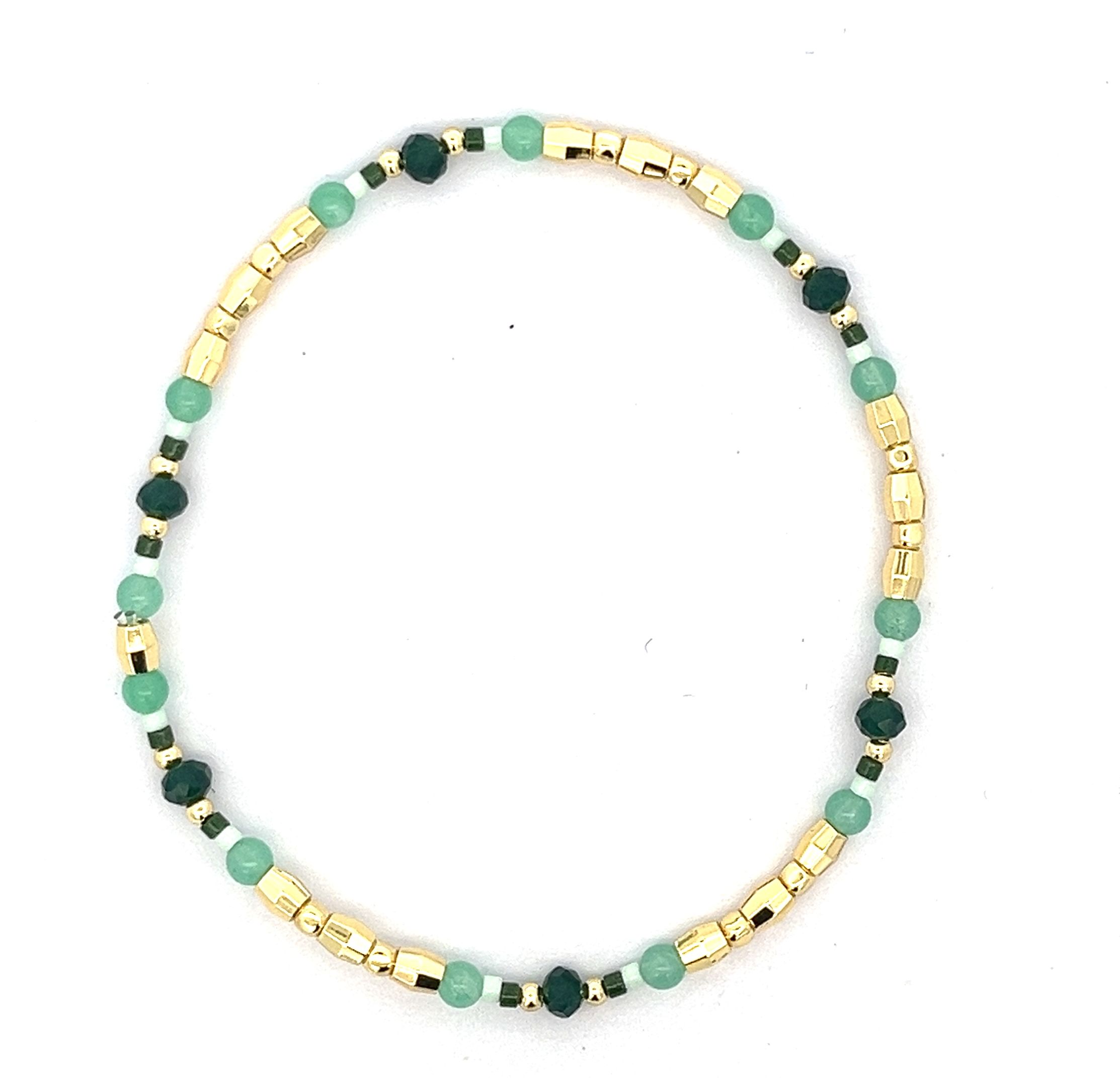 GOLDEN BEADED COLUMNAR AND GREEN JADE BEADS BRACELET