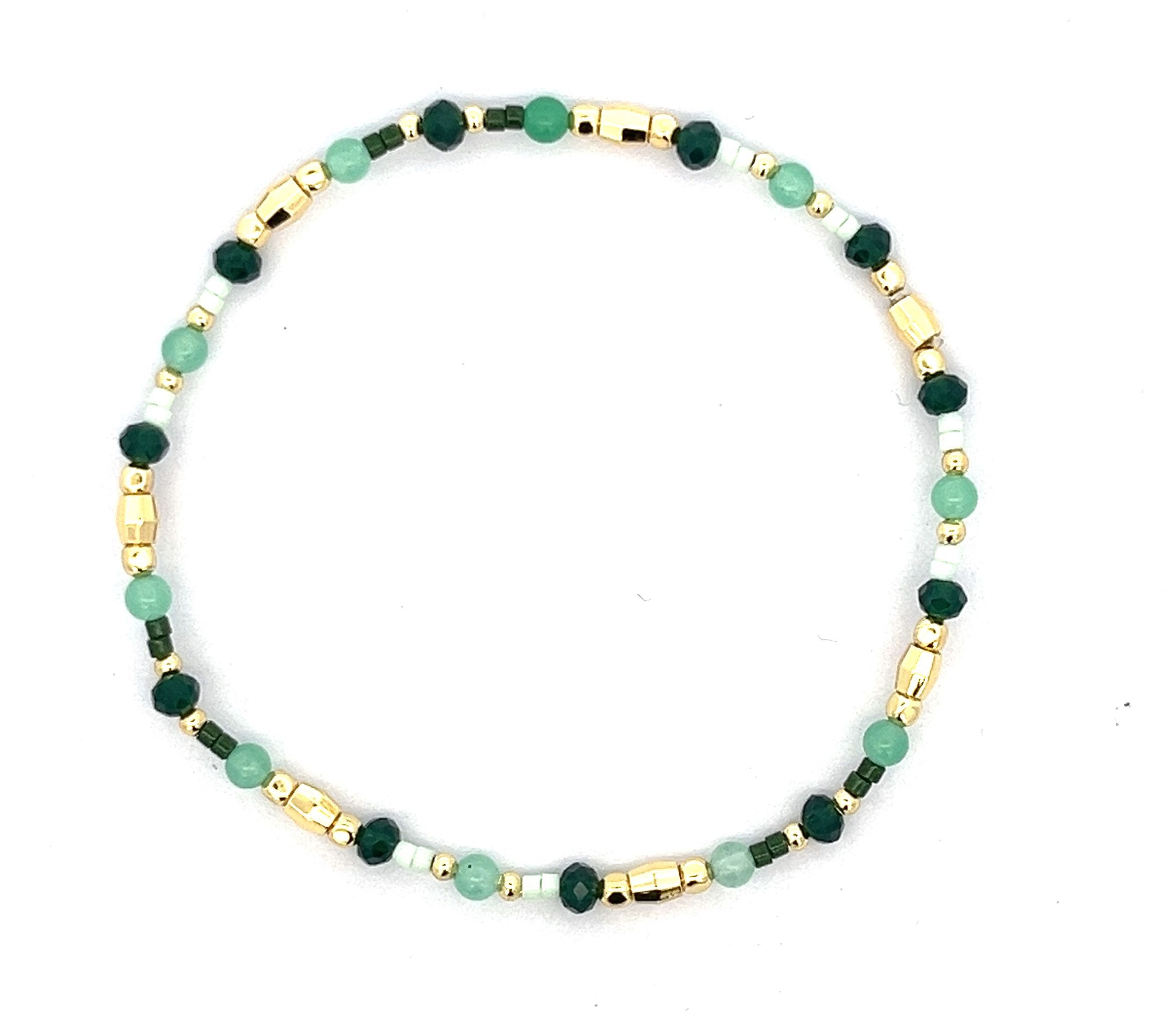 GOLDEN BEADED COLUMNAR AND GREEN JADE BEADS BRACELET
