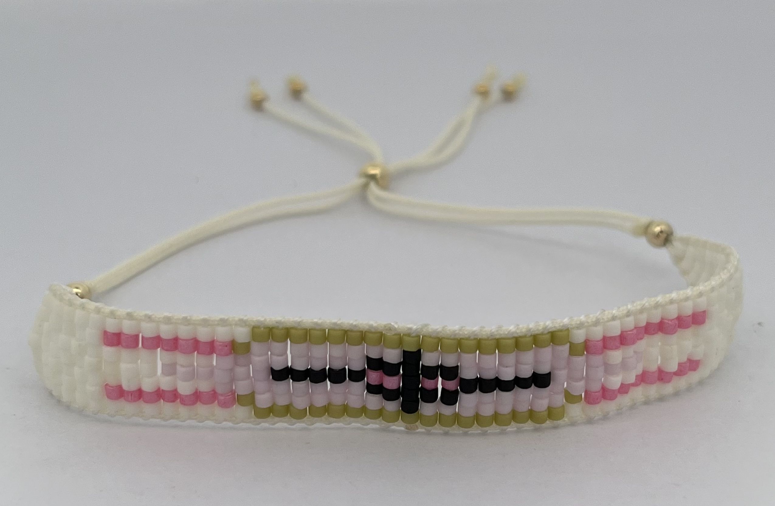 WHITE, PINK AND BLACK DB BEADS WOVEN BRACELET