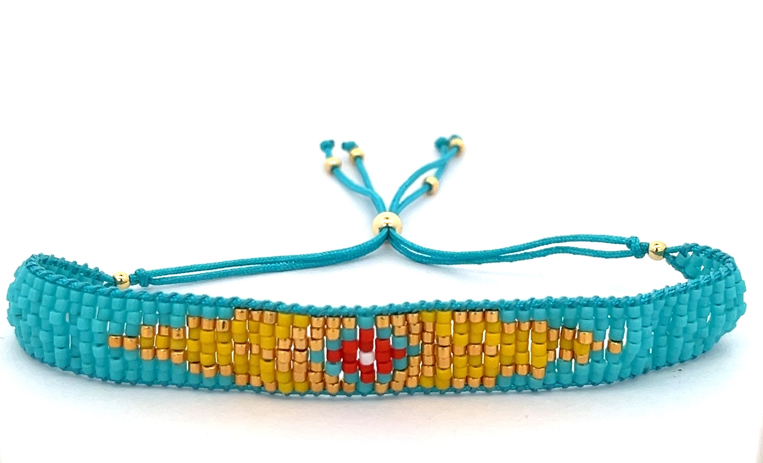 GREEN, YELLOW AND RED DB BEADS WOVEN BRACELET