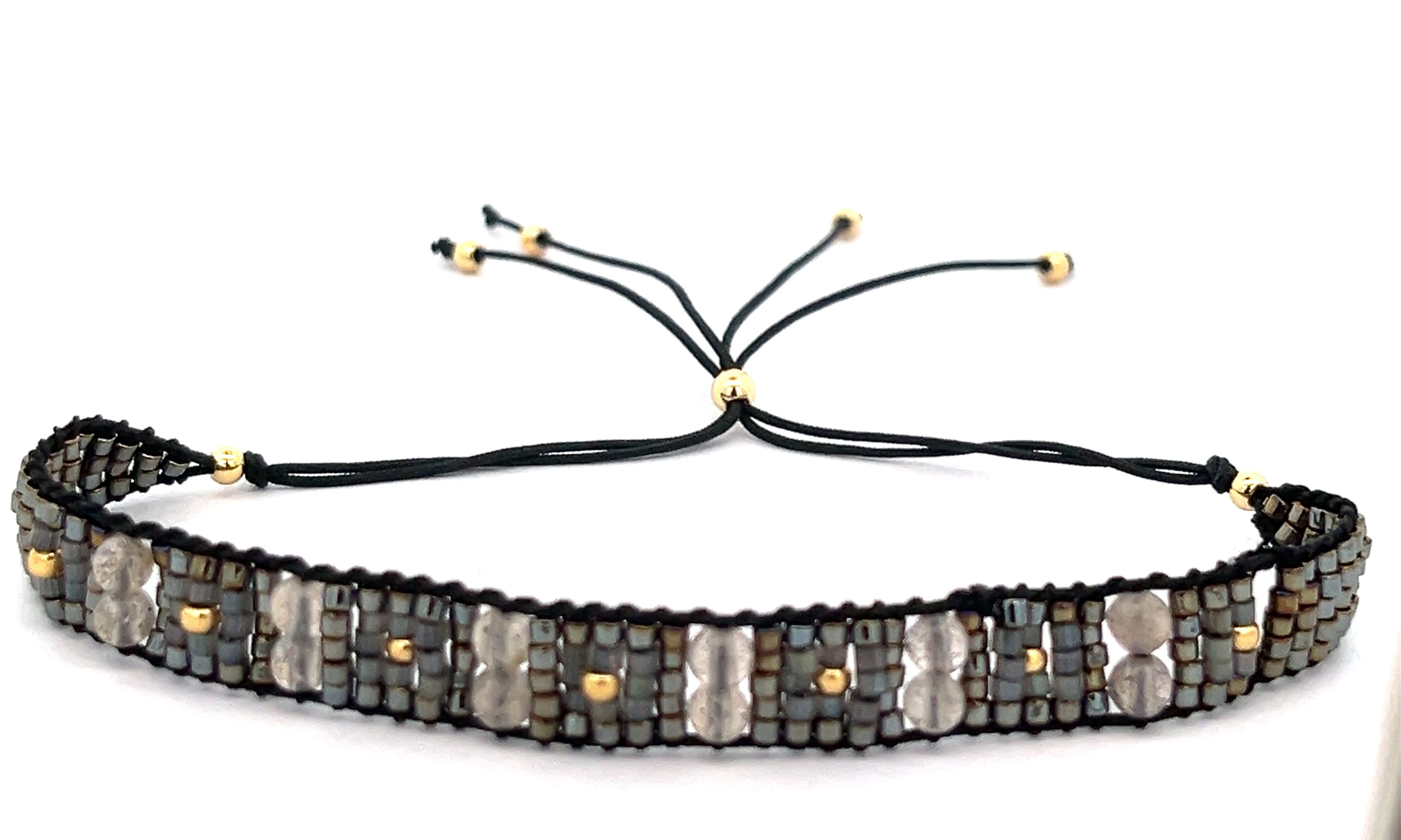 LABRADORITE AND BLACK DB BEADS WOVEN BRACELET