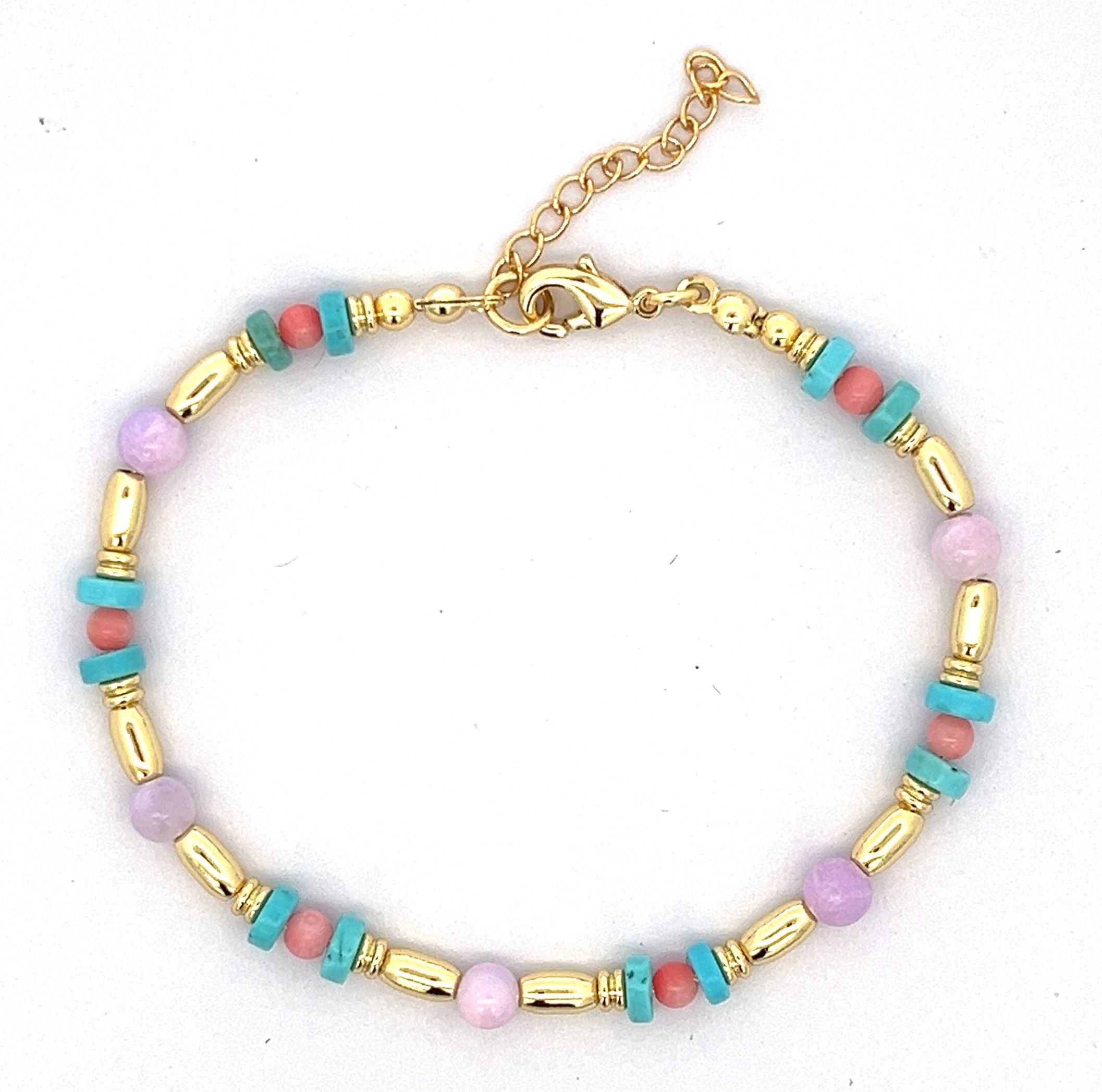 LIGHT PURPLE AND CORAL JADE BEADS BRACELET