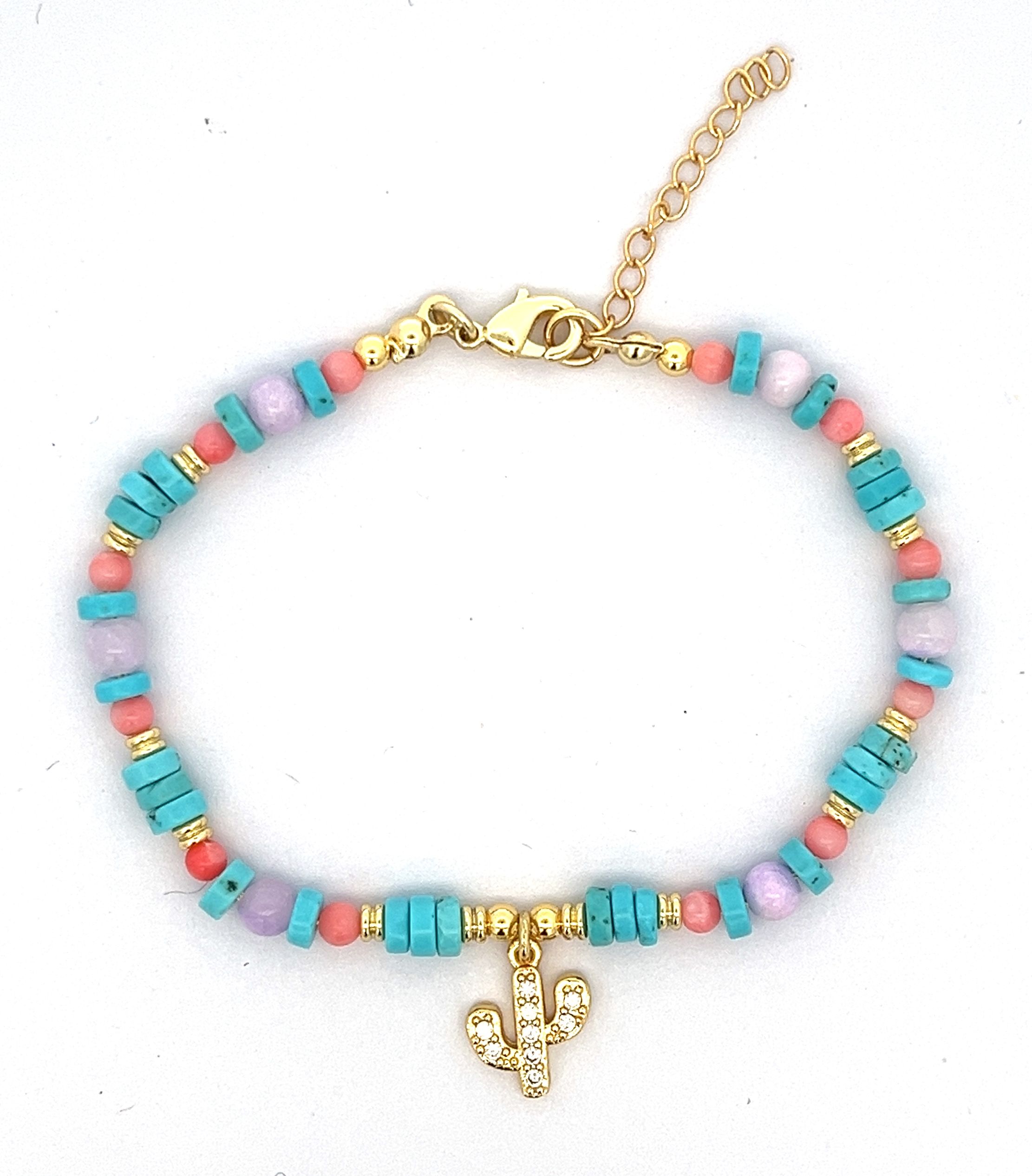 FULL DIAMOND CACTUS CORAL ROUND BEADS BRACELET