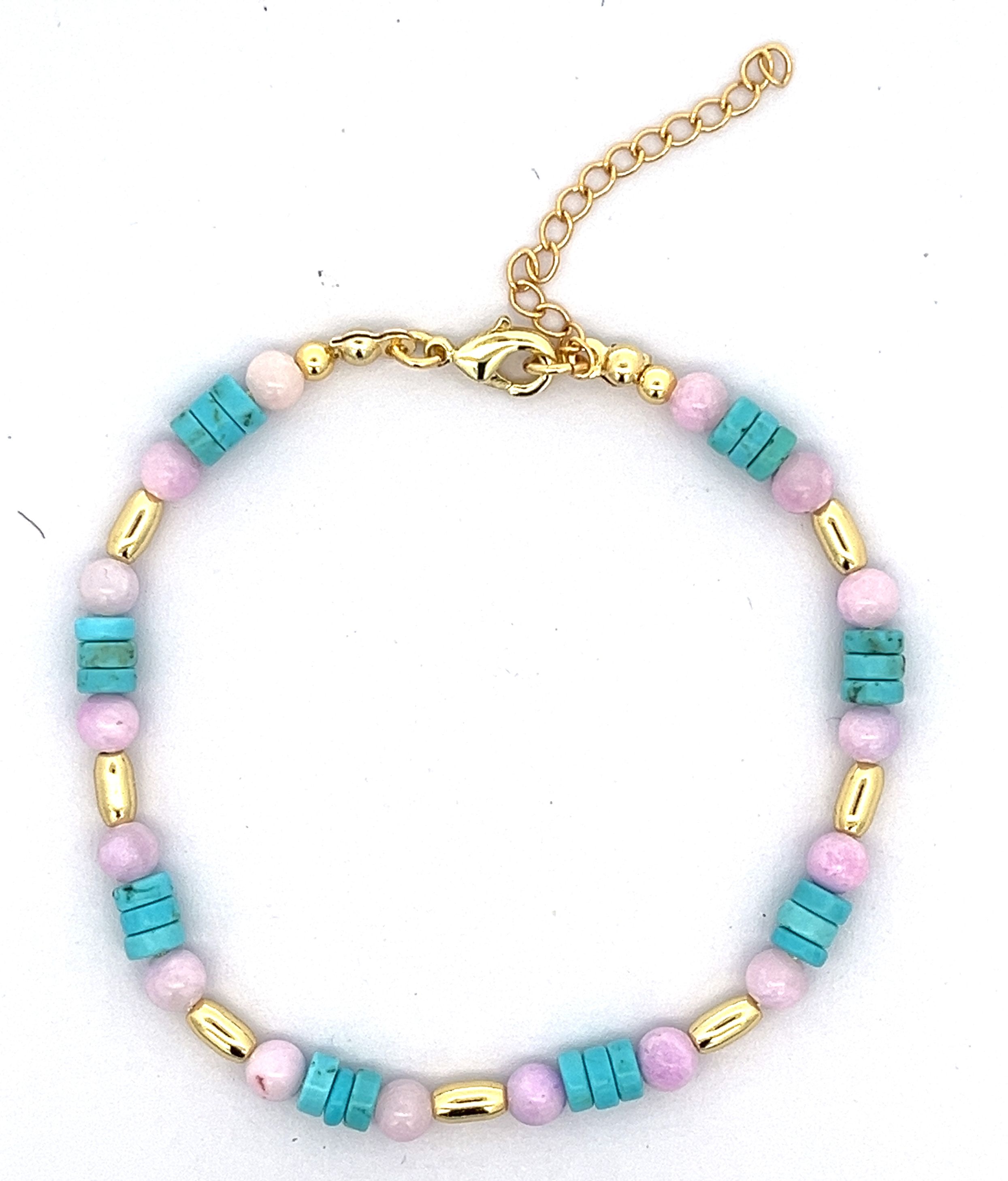 BLUE ROUND PIECE AND PURPLE BEADED BRACELET