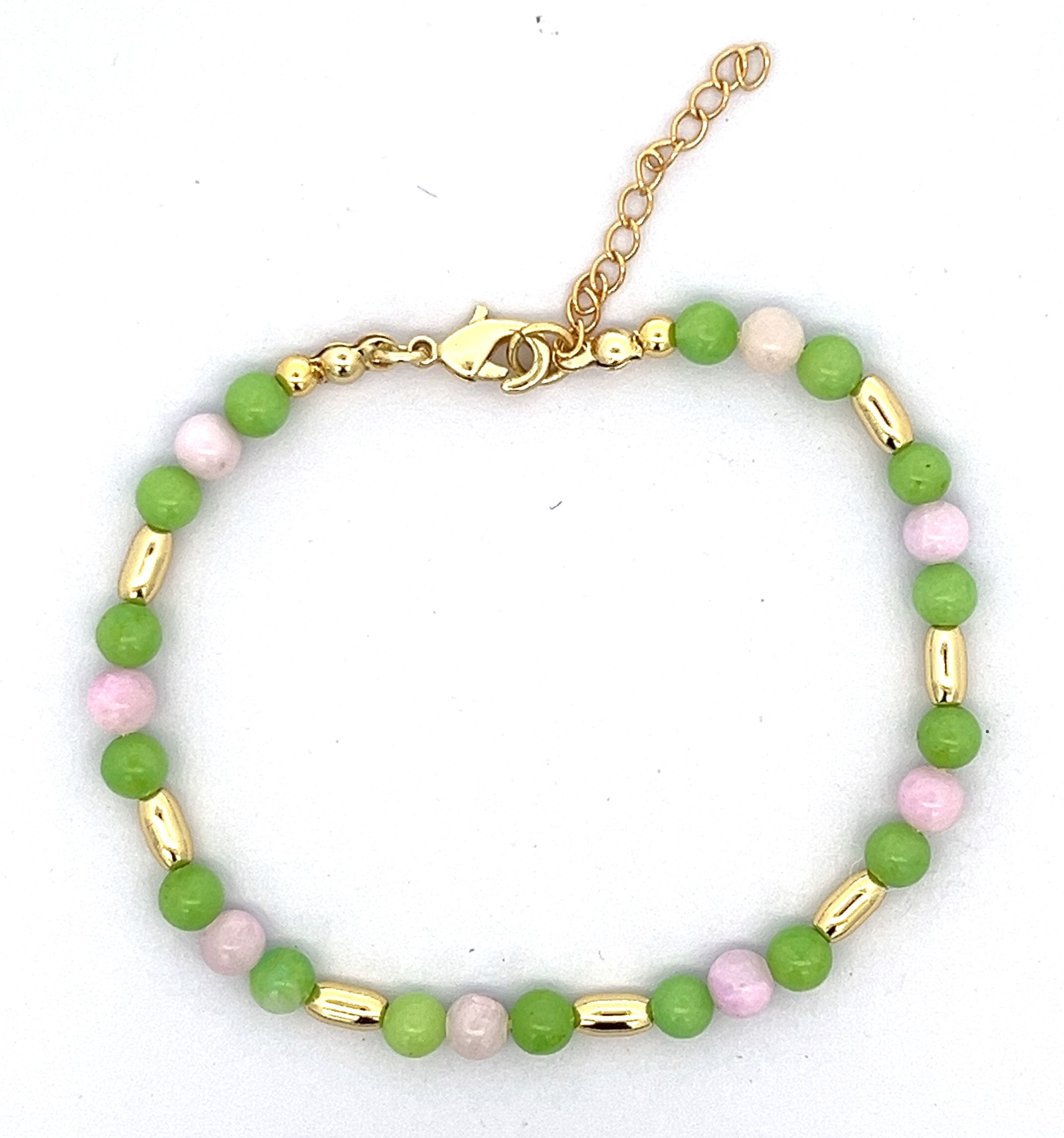 GREEN AND PINK JADE BEADS BRACELET
