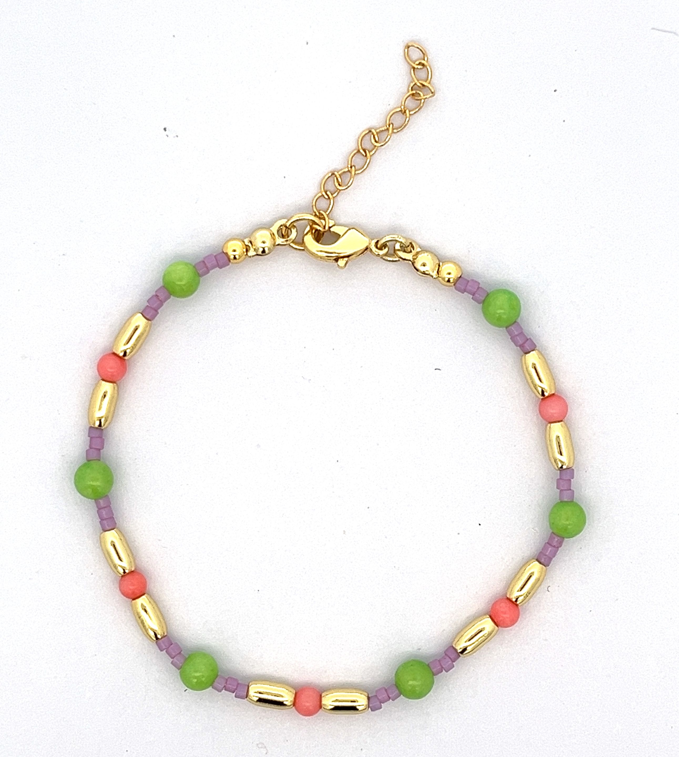 GREEN ROUND BEADS AND PURPLE RICE BEADS BRACELET